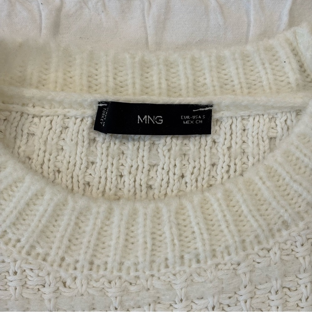 Mango Knitted Sweater with Shoulder Pads, Ivory, Size Small, Cropped - Picture 10 of 13
